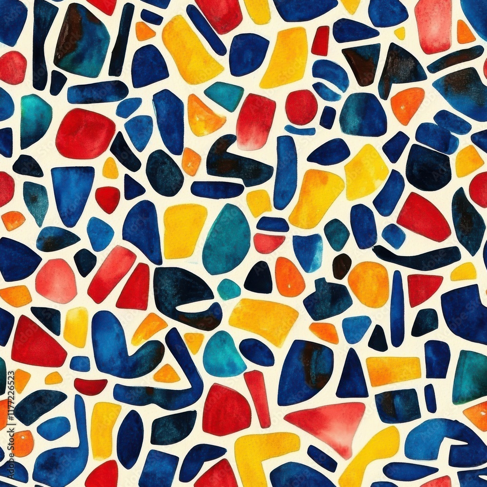 Aufkleber colorful whimsical doodle drawings in watercolor featuring abstract shapes and patterns