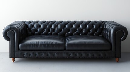 Obraz premium Elegant Black Leather Chesterfield Sofa for Sale