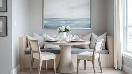 Charming small dining nook with pastel colors and inviting decor for cozy meals