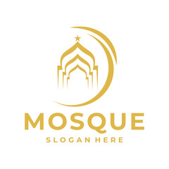 Mosque with abstract line logo design. Islamic Mosque logo vector icon