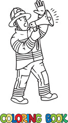 Firefighter with a megaphone. Coloring book