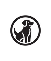 silhouette of a dog with circle icon vector on white background