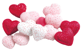 "Happy Valentine's Day", text in a white background with red and pink hearts around it, transparent PNG