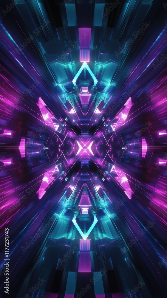 Poster luminous geometric background with vibrant colors and dynamic shapes in a futuristic digital landsca