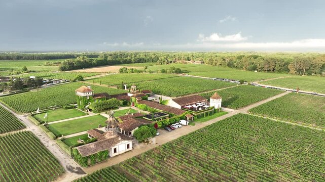 FRANCE, GIRONDE, MARTILLAC, AERIAL VIEW OF CHATEAU SMITH HAUT LAFITTE, AOC PESSAC-LEOGNAN, GRAND CRU CLASSE 1855, Bordeaux vineyard