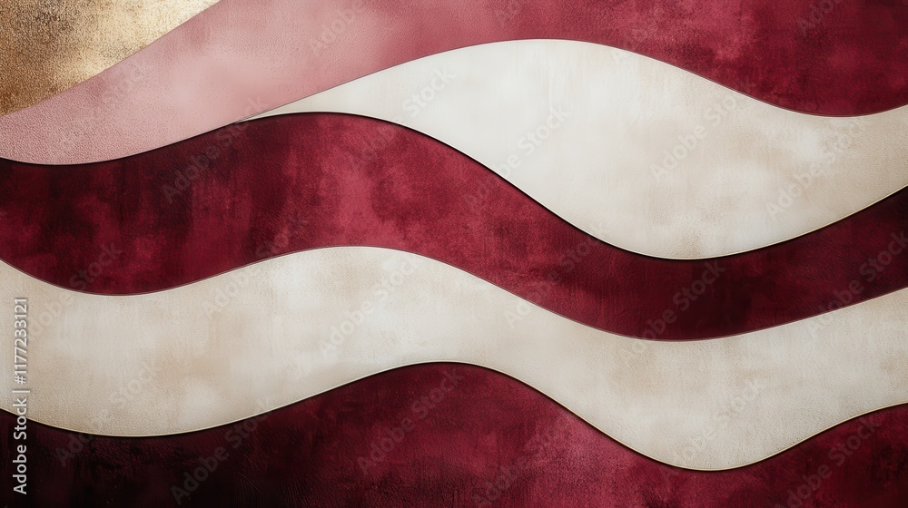 Poster Dynamic geometric background featuring rich shades of deep red and cream textures with flowing wave patterns on a stylish canvas