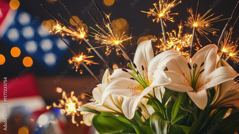 Poster beautiful arrangement of easter lilies with sparks creating a festive atmosphere