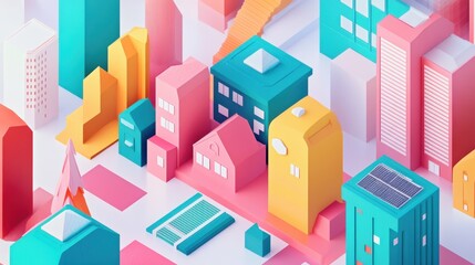 Fototapeta premium Creative urban planning layout showcasing colorful buildings and green spaces in a vibrant cityscape design