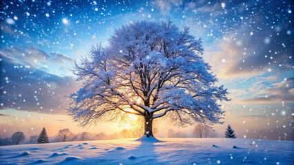 Snowflakes Dancing Over Bare Winter Branches in the Cold