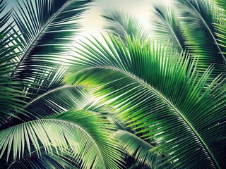 High-resolution black and white photo of vintage coconut palm leaves; perfect tropical stock image.
