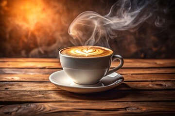 Fototapeta premium Aromatic Cappuccino: Warm Coffee on Rustic Wooden Table