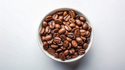 Fototapeta premium Aromatic Coffee Beans in White Bowl - Top View Stock Photo
