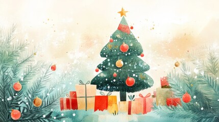 Obraz premium Watercolor-style holiday illustrations