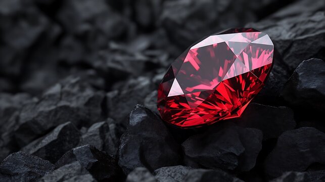 Red sapphire on the black coal background