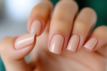 An aesthetically pleasing display of sophisticated light nails featuring subtle glittery tips, perfect for any style conscious individual.