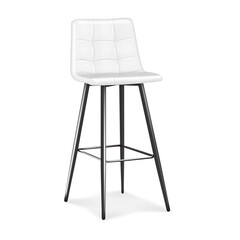 White high bar chair with soft seat cushion and footrest. Realistic 3d vector mockup. Bar stool with back and foot rest. Mock-up