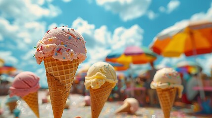 Sweet Ice Cream Cones on a Sunny Beach Day