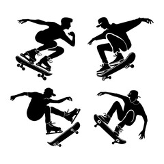 Skateboarding silhouette for sports graphics.