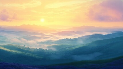 Obraz premium Rolling hills at sunrise with mist
