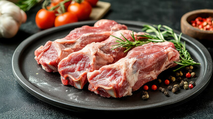 Fresh raw lamb legs on industrial shelf ready for processing in a food plant showcasing rustic culinary elements