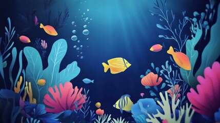 underwater scene with fish and coral