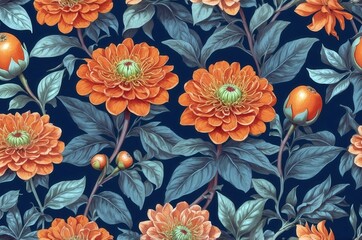 Fantasy vintage blooming botanical flowers wallpaper texture design illustration, nature theme concept.
