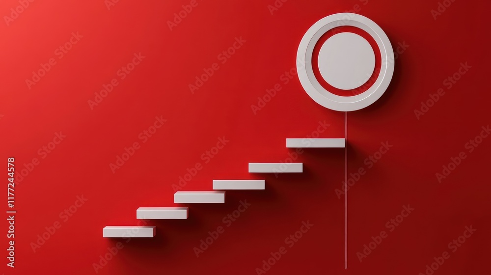 Aufkleber A minimalist design featuring stairs leading to a circular element on a red background.