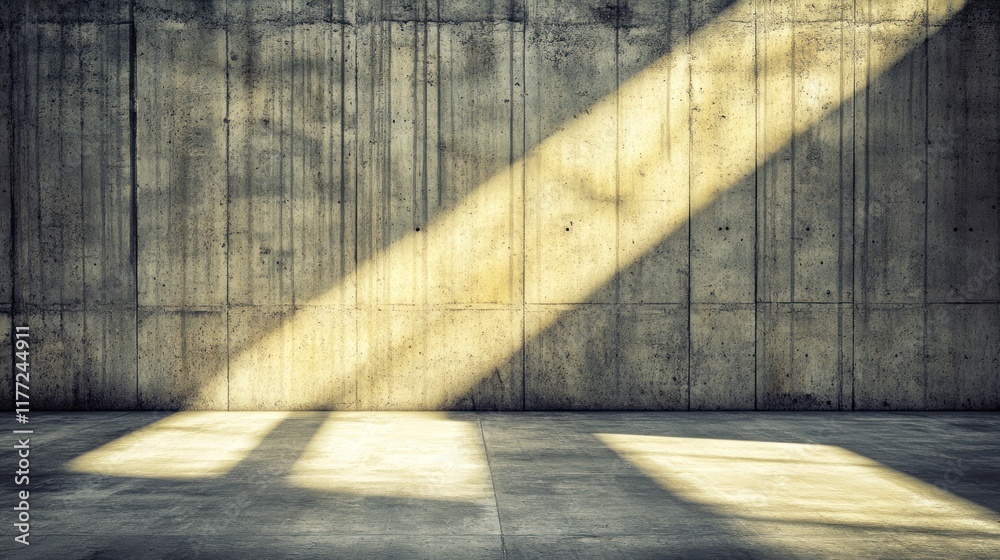 Aufkleber a minimalist concrete wall with light beams creating a serene atmosphere.