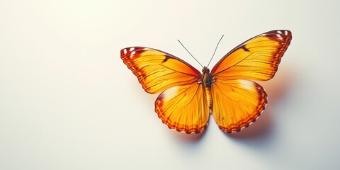 Vibrant orange butterfly with intricate patterns resting on a light surface during a bright afternoon