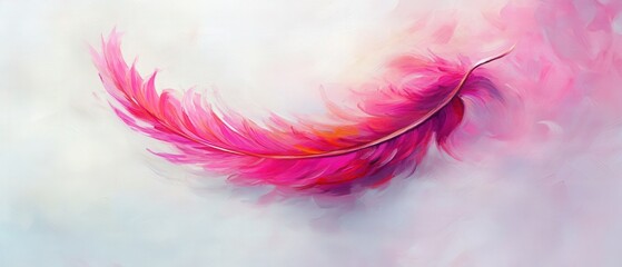a pink feather on a white and pink background