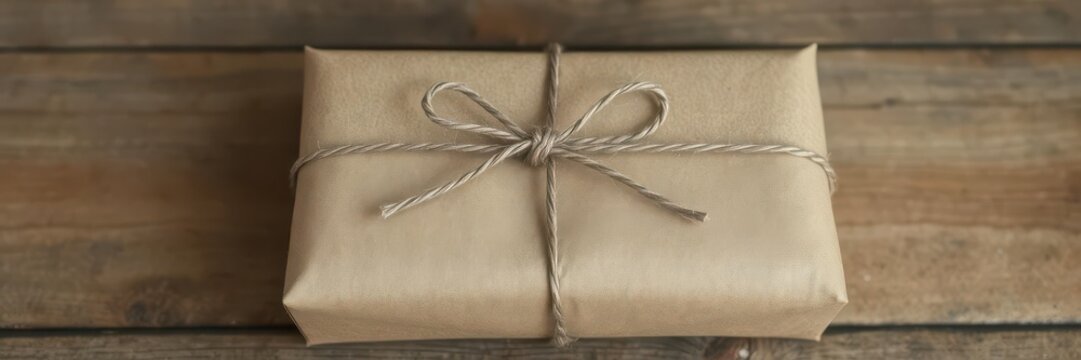 Rustic brown paper parcel securely tied with twine, simple knot, knot,sustainable,organic