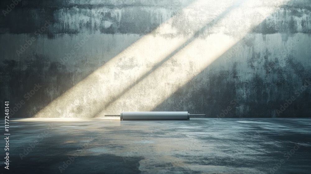 Aufkleber a minimalist scene featuring a rolling pin on a textured surface with light beams.