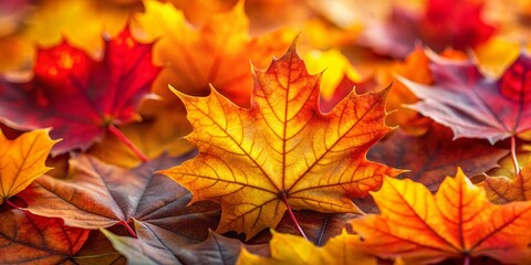 Fototapeta premium Autumn Maple Leaf Background: Vibrant Red and Orange Fall Foliage Texture