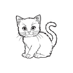  cartoon cat or kitten. Baby animals in line drawing. Vector illustration isolated on white background. For printable children's and adults coloring page or book, kids toddler activity.