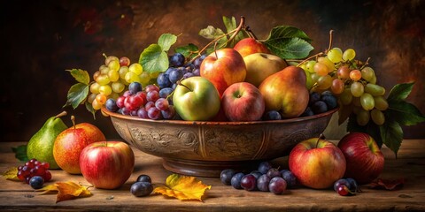Autumn Still Life: Ceramic Bowl of Fruit, Oil Painting Realism