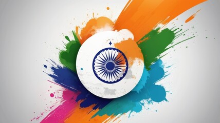 Indian flag adorned with vibrant paint splatters, elegantly set against a sophisticated gray backdrop.