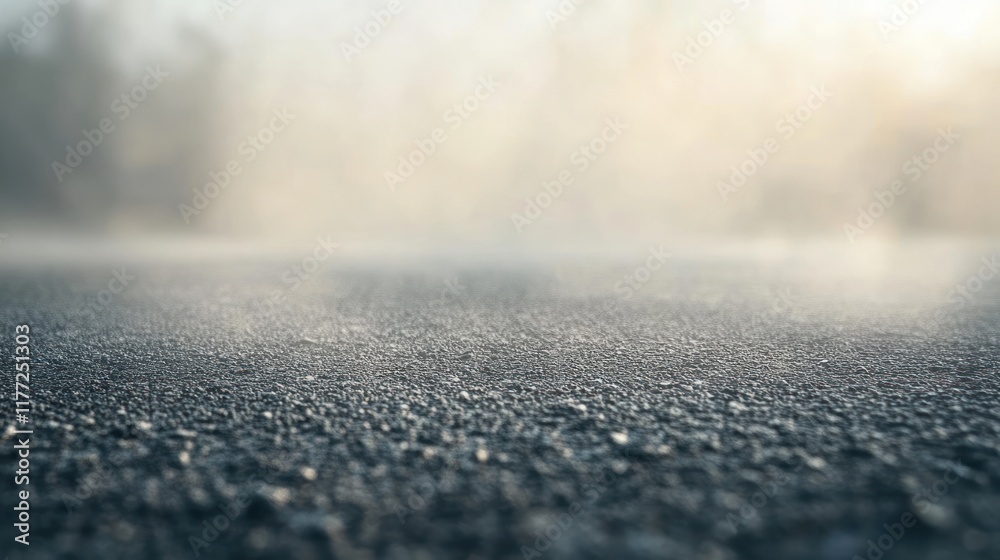 Poster a misty view of a road surface, evoking a serene and atmospheric mood.
