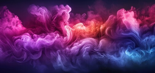 A vibrant swirl of colorful smoke in shades of purple, pink, and blue, creating a mesmerizing and ethereal atmosphere.