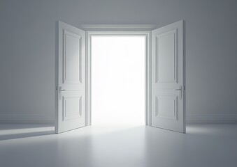 Set of white open and closed doors