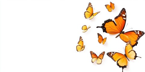 Fototapeta premium Colorful butterflies in various sizes and positions creating a lively display on a white background