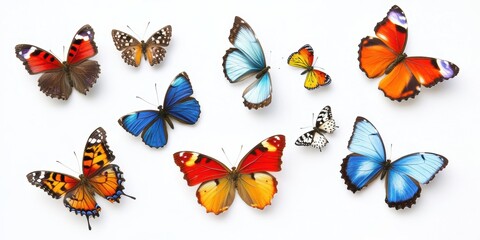 Fototapeta premium Vibrant collection of butterflies displayed together showcasing diverse colors and patterns in a visually striking arrangement