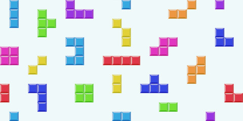 Colorful bricks shape pattern, classic retro game background.