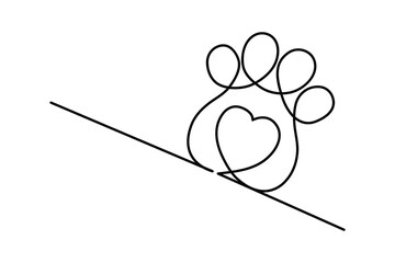 Dog paw single line drawing of continuous one line drawing of Isolated outline vector design