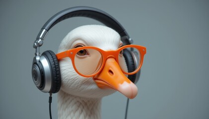 Funny Goose Wearing Orange Glasses and Headphones