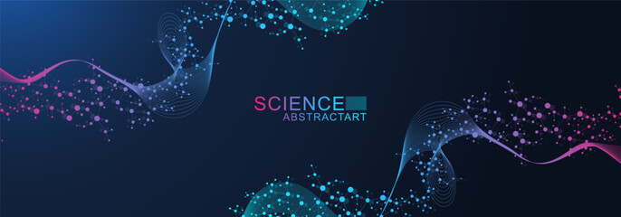 Structure molecule and communication. Dna, atom, neurons. Scientific concept for your design. Connected lines with dots. Medical, technology, chemistry, science background. Vector illustration.