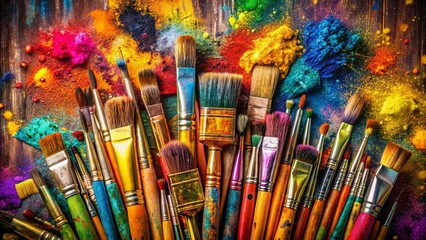 Fototapeta premium Big Bundle Paint Brush Set Collection: Grunge, Ink, Acrylic, Artistic Black Paintbrushes