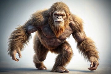 Fototapeta premium Bigfoot Sasquatch Walking White Background Stock Photo