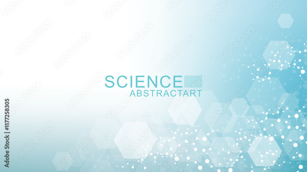 Canvas Prints modern scientific background with hexagons, lines and dots. wave flow abstract background. molecular