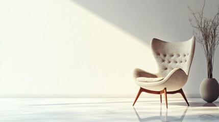 A cozy armchair with fabric upholstery on a seamless white surface