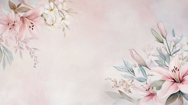 Elegant wedding invitation card background vector. Minimal hand painted watercolor botanical flowers texture template background. Design for wedding, vip cover, poster, rsvp moderncard.Valentine's Day